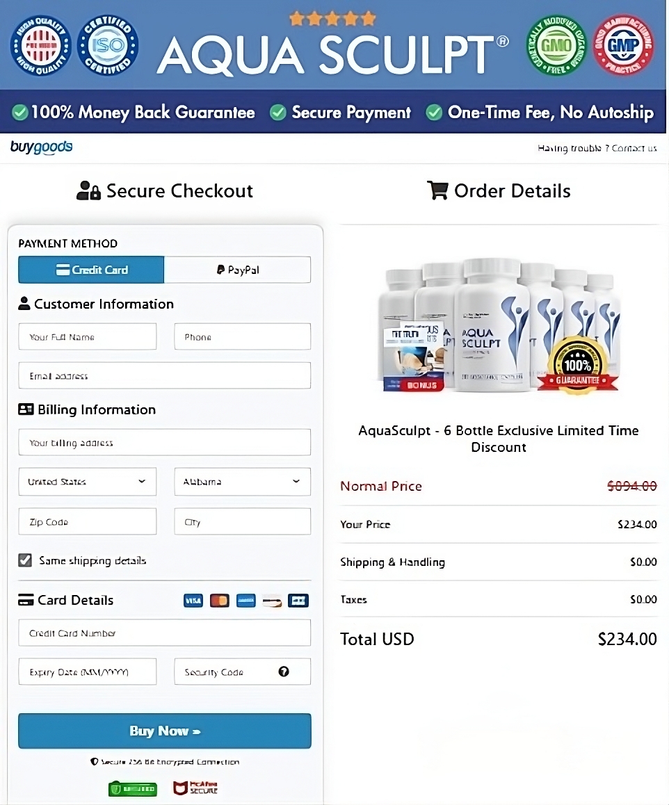 AquaSculpt Order page